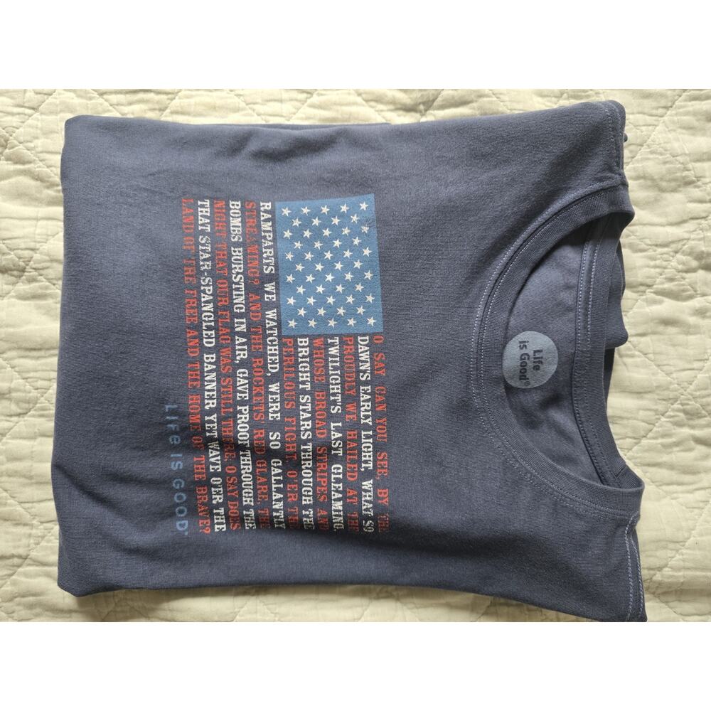Life is Good Men L/S Crusher Tee Star Spangled Banner Flag Blue Large patriotic